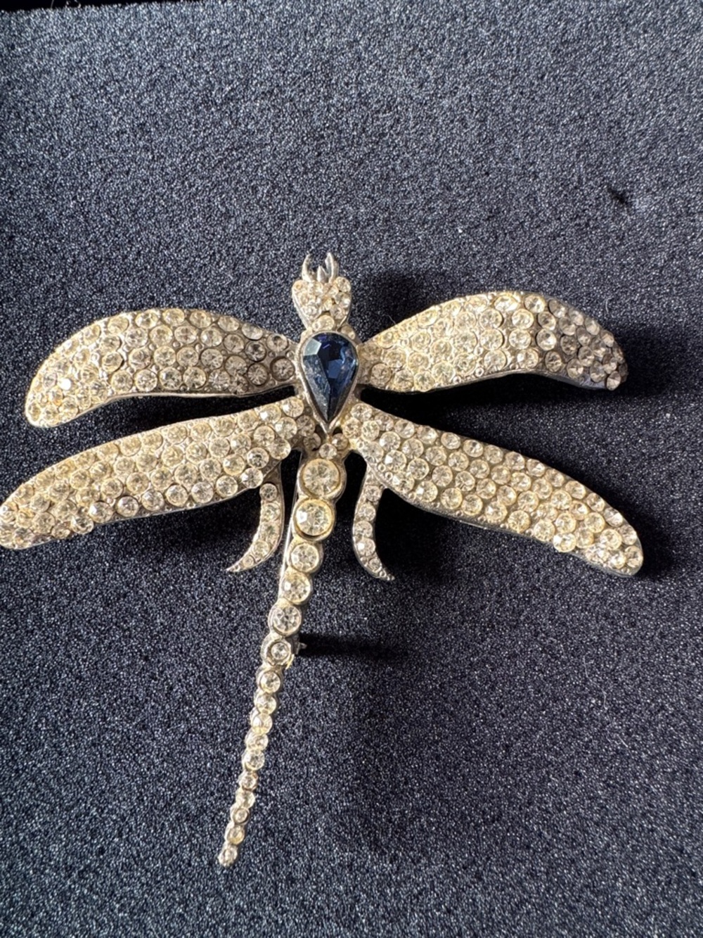 Crystal Dragonfly Brooch with Blue Teardrop Stone